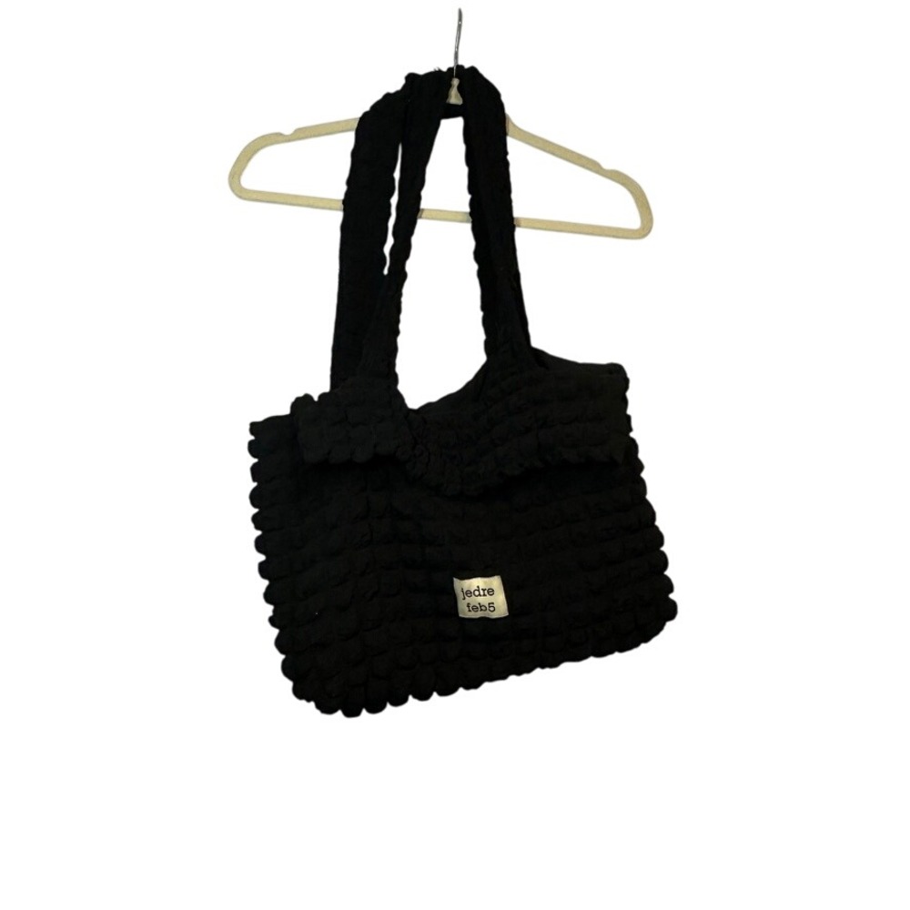 Jedre Feb5 Black Popcorn Knit Tote Bag Stylish Shoulder Bag Purse